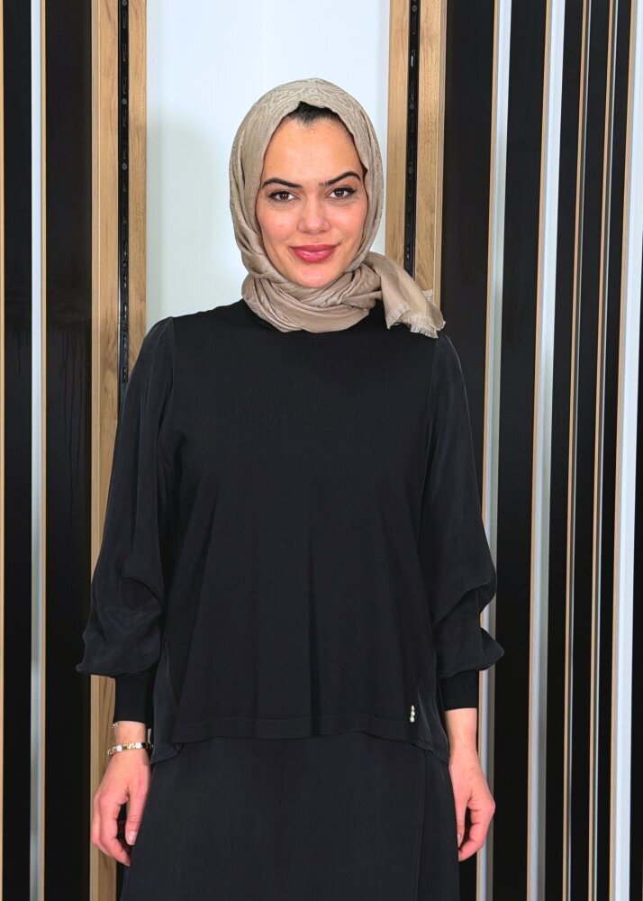 Miss Dalida Evaze Kesim Bileği Lastikli Tunik BLACK - 3