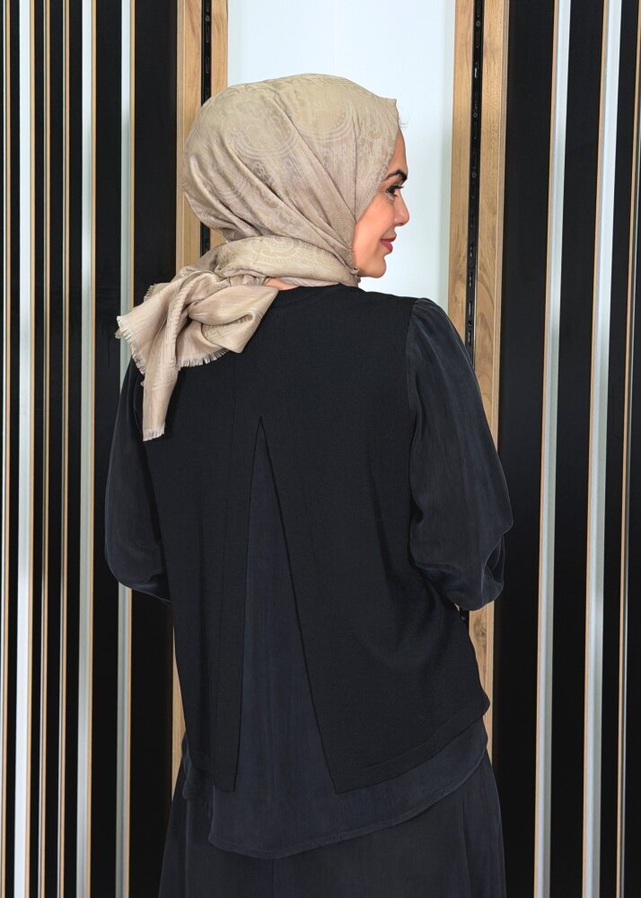 Miss Dalida Evaze Kesim Bileği Lastikli Tunik BLACK - 4