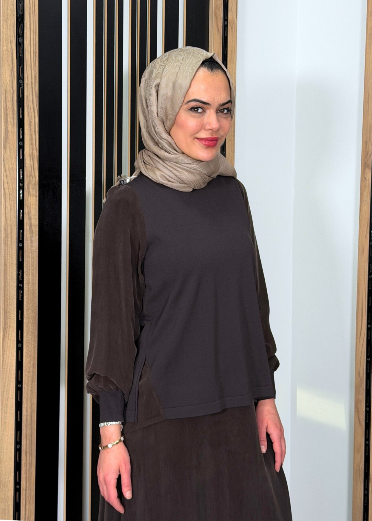 Miss Dalida Evaze Kesim Bileği Lastikli Tunik Cacao - 2