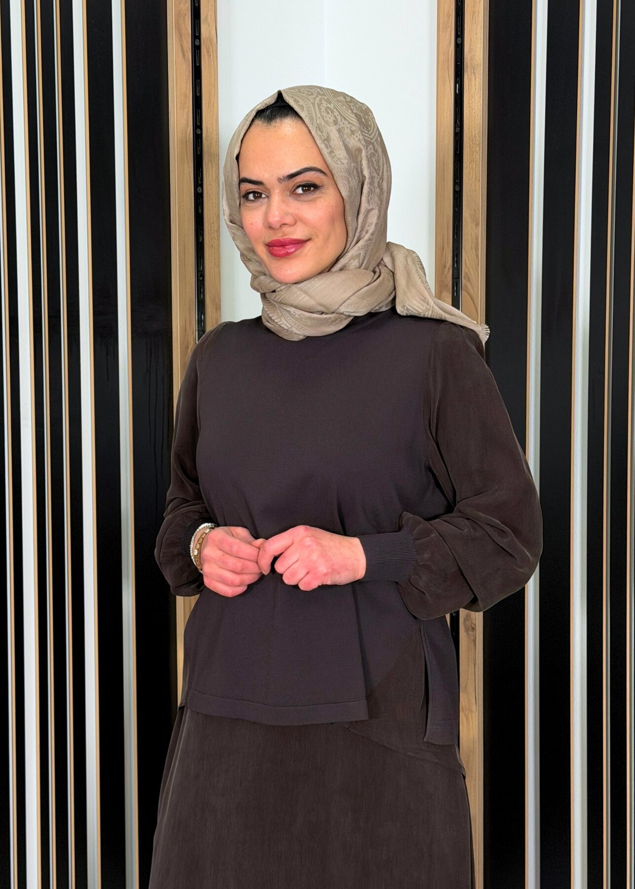 Miss Dalida Evaze Kesim Bileği Lastikli Tunik Cacao - 3