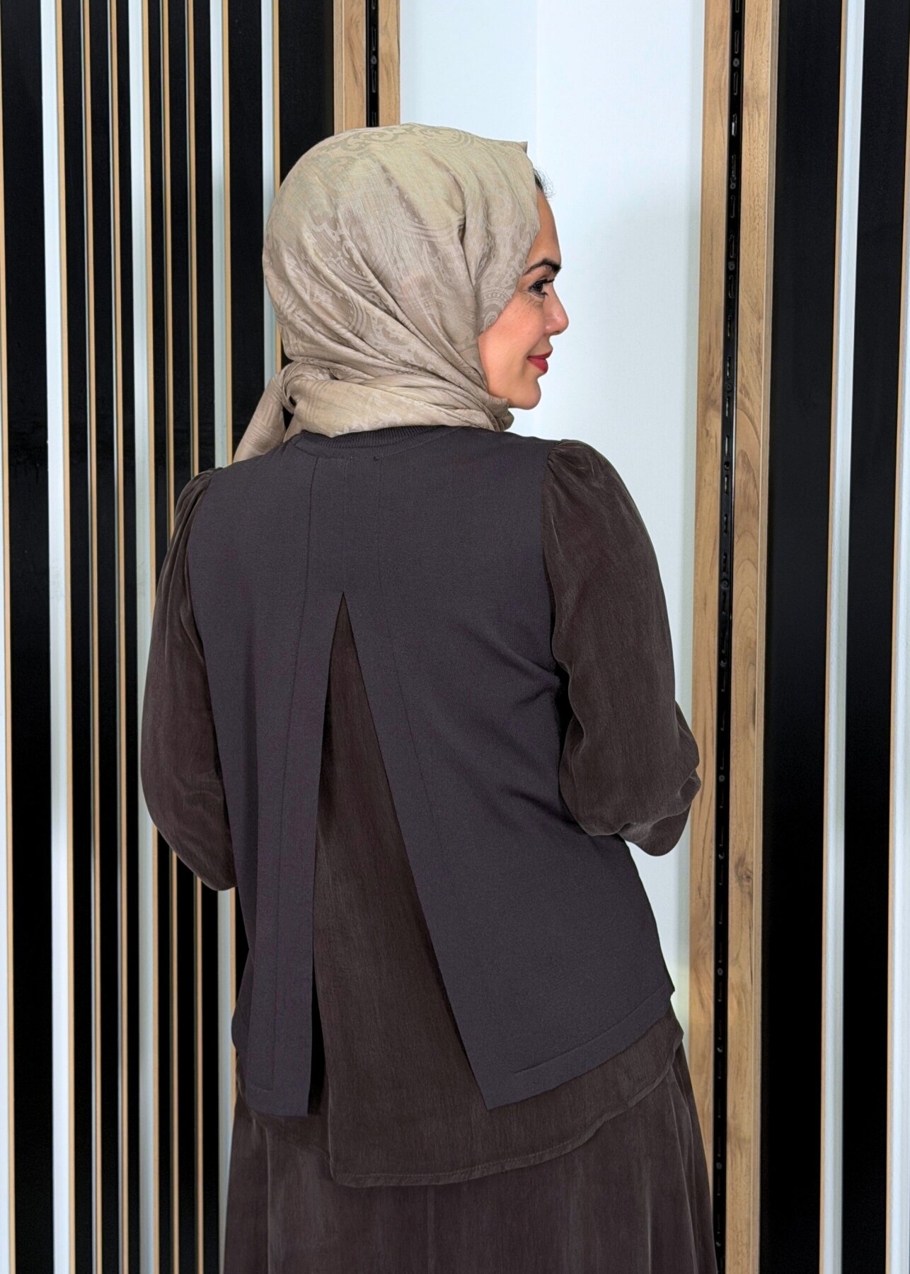 Miss Dalida Evaze Kesim Bileği Lastikli Tunik Cacao - 4