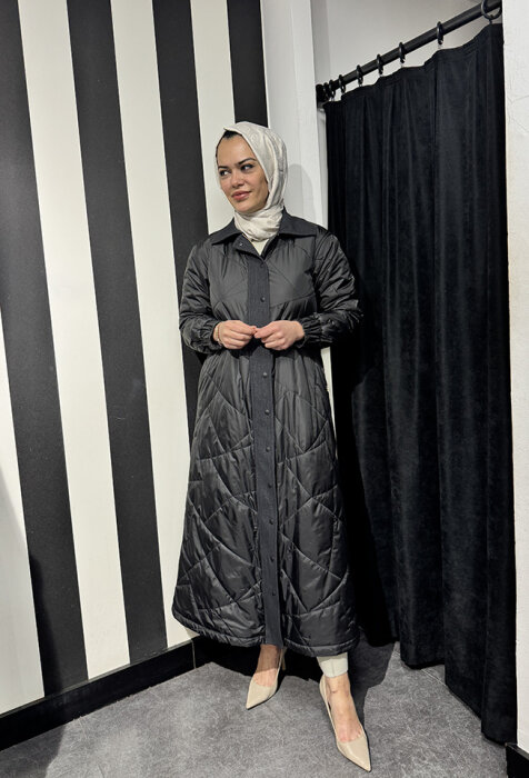 Miss Dalida Fermuarlı Uzun Mont BLACK - 1