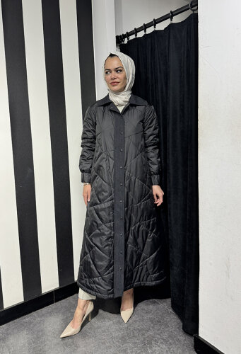 Miss Dalida Fermuarlı Uzun Mont BLACK - 2