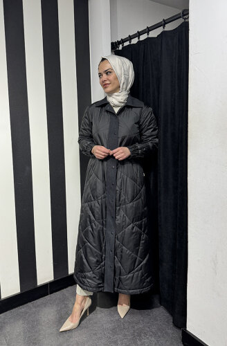 Miss Dalida Fermuarlı Uzun Mont BLACK - 3