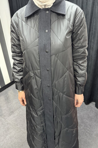 Miss Dalida Fermuarlı Uzun Mont BLACK - 4