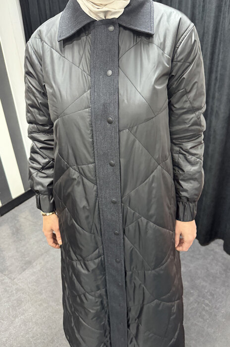 Miss Dalida Fermuarlı Uzun Mont BLACK - 4