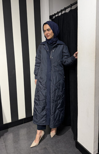 Miss Dalida Fermuarlı Uzun Mont İNDİGO