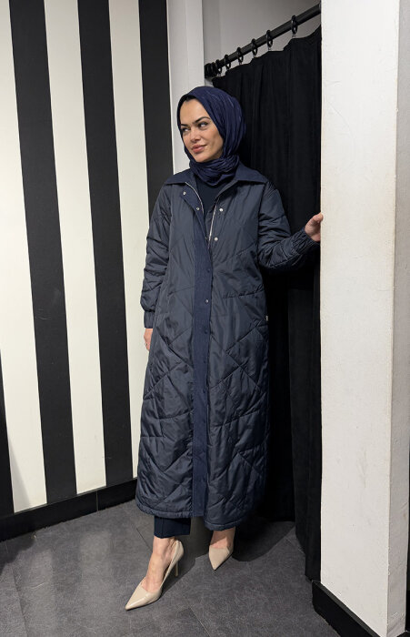 Miss Dalida Fermuarlı Uzun Mont İNDİGO - 1