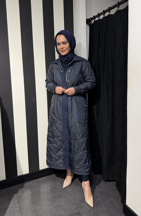 Miss Dalida Fermuarlı Uzun Mont İNDİGO - 2