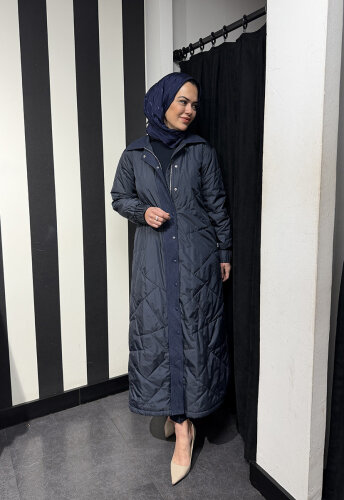 Miss Dalida Fermuarlı Uzun Mont İNDİGO - 4