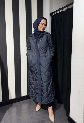 Miss Dalida Fermuarlı Uzun Mont İNDİGO - 5