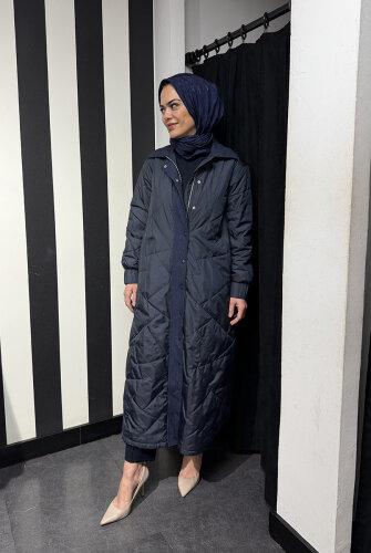 Miss Dalida Fermuarlı Uzun Mont İNDİGO - 6