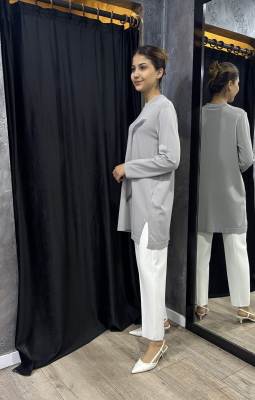 Miss Dalida Fırça Desenli Triko Tunik GREY - 3