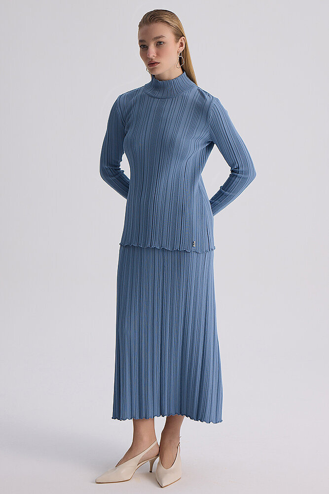 Miss Dalida Fitilli Triko Uzun Etek BLUE - 3