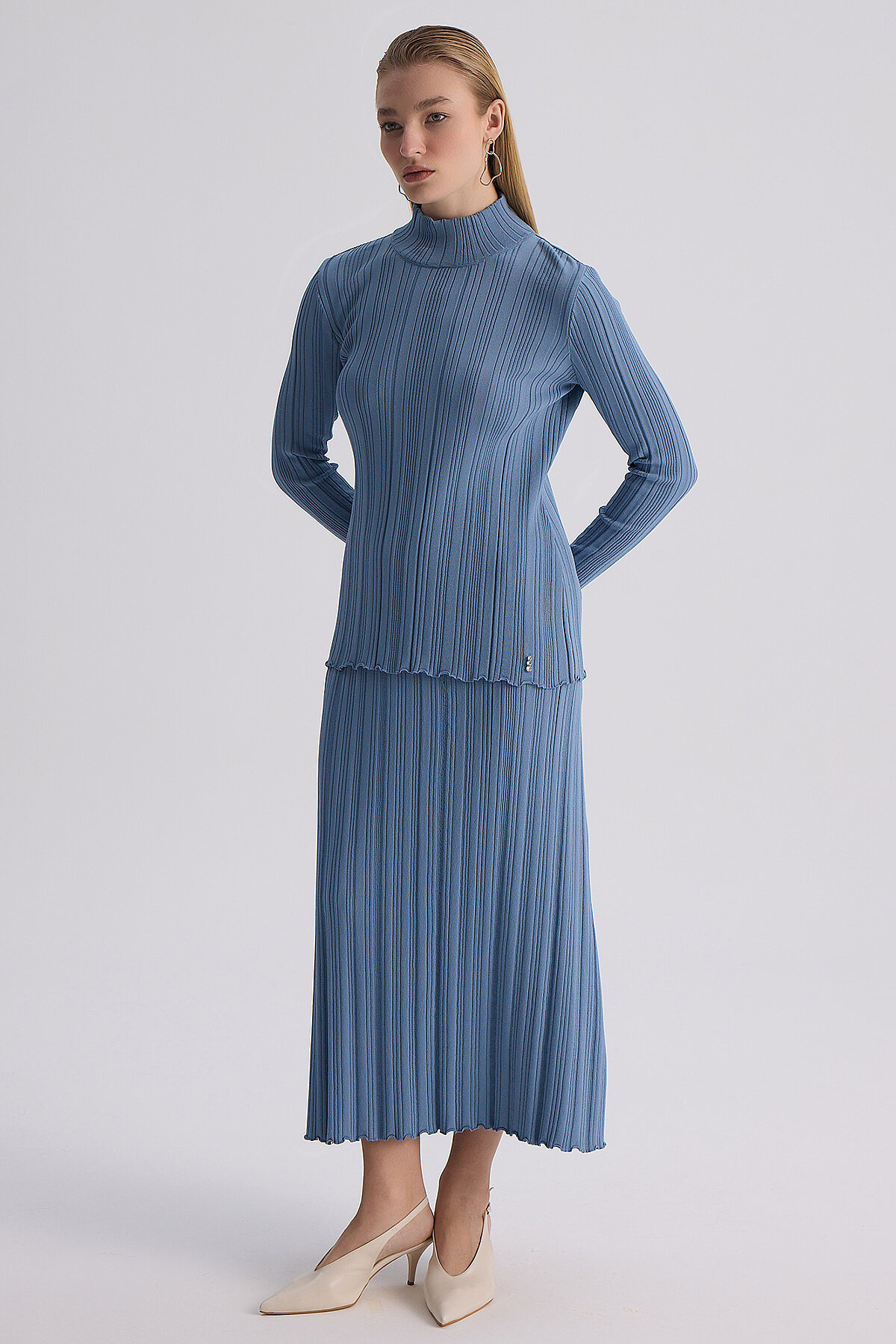 Miss Dalida Fitilli Triko Uzun Etek BLUE - 3