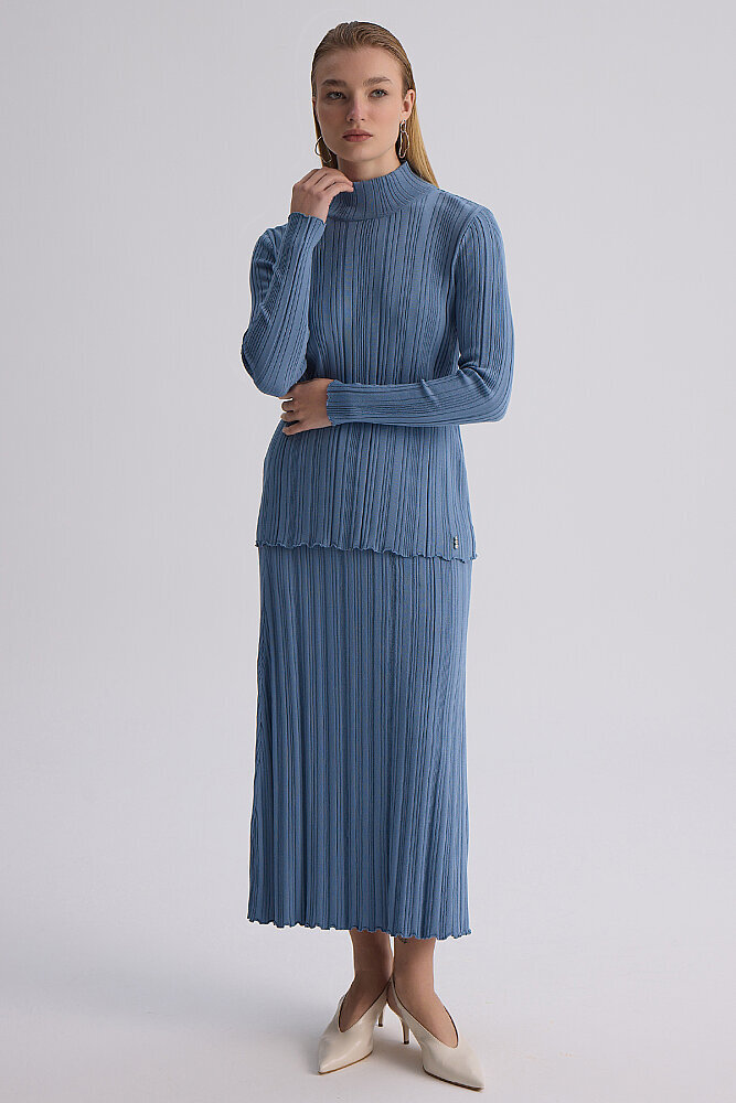 Miss Dalida Fitilli Triko Uzun Etek BLUE - 4