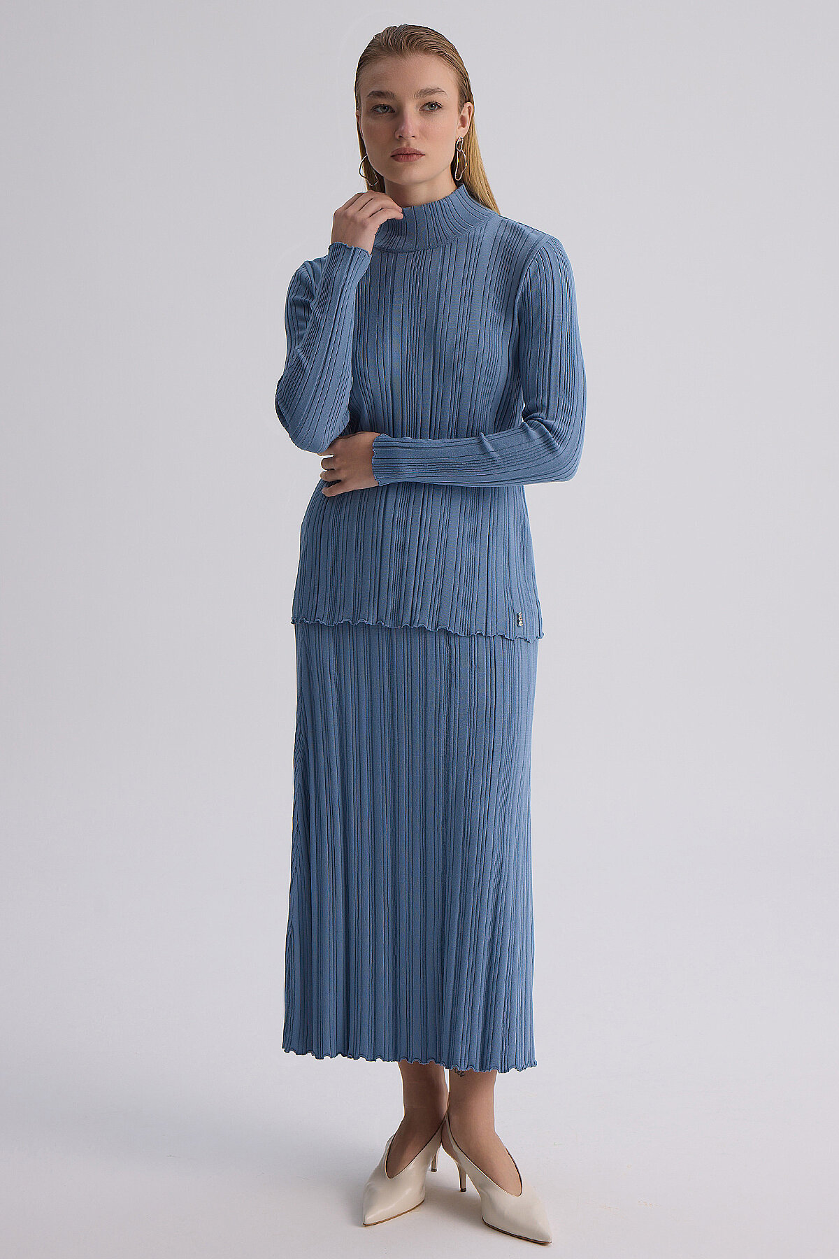 Miss Dalida Fitilli Triko Uzun Etek BLUE - 4
