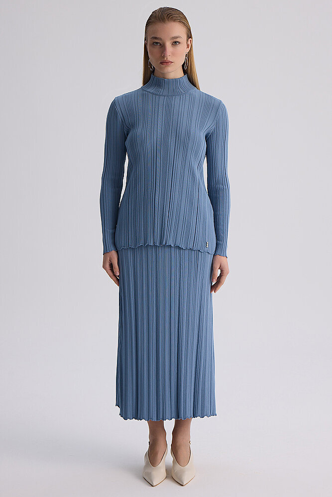 Miss Dalida Fitilli Triko Uzun Etek BLUE - 5