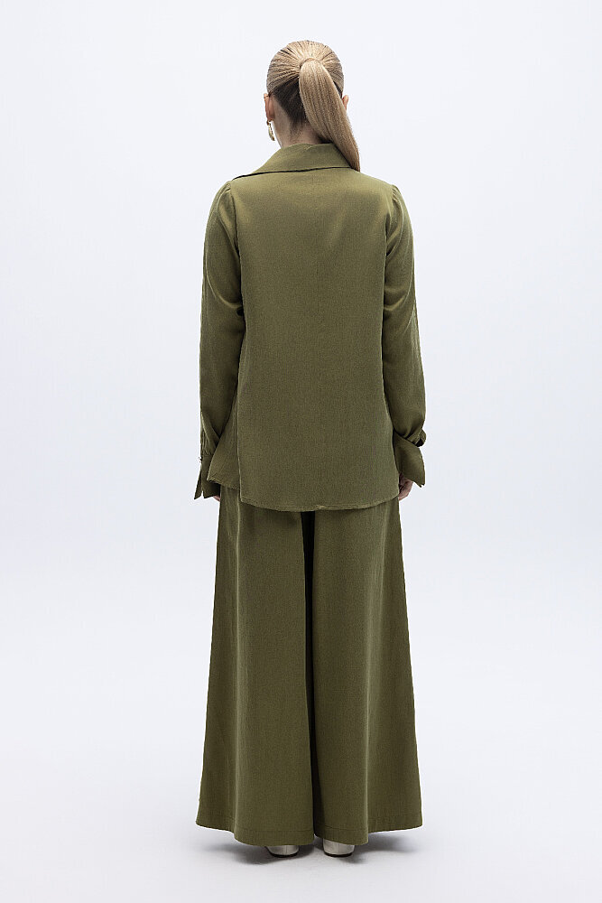 Miss Dalida Geniş Paça İpek Keten Pantolon olive - 8