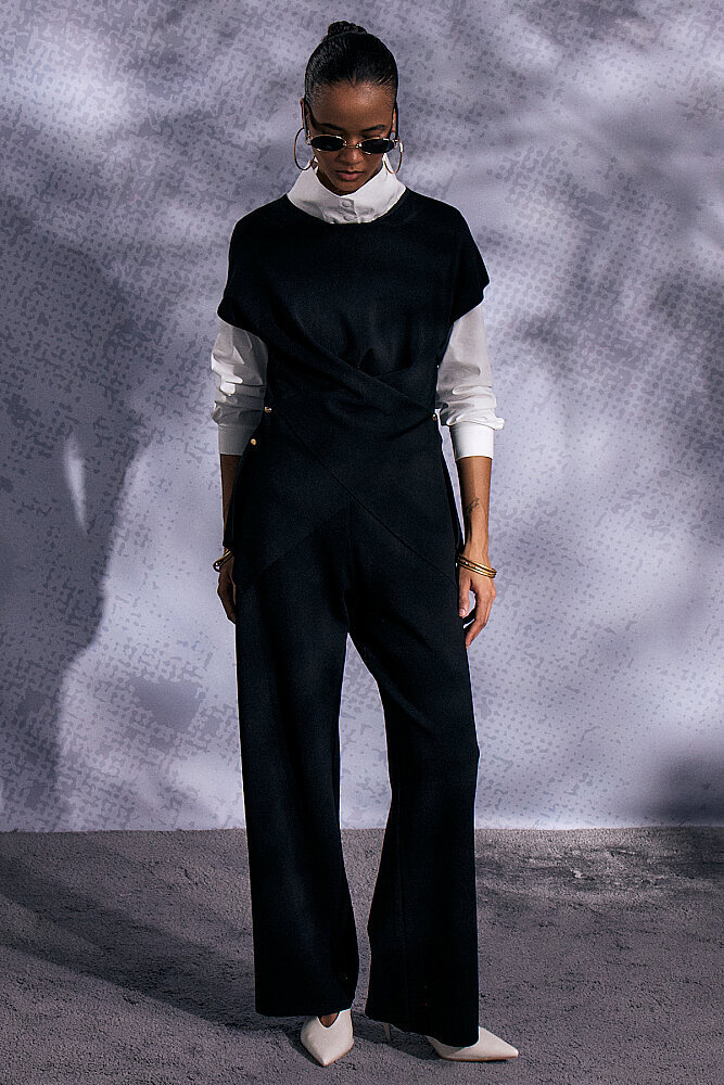 Miss Dalida Geniş Paça Triko Pantolon BLACK