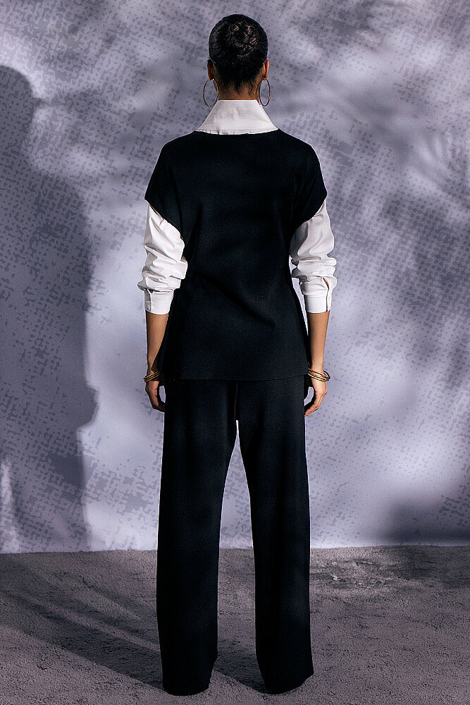 Miss Dalida Geniş Paça Triko Pantolon BLACK - 4