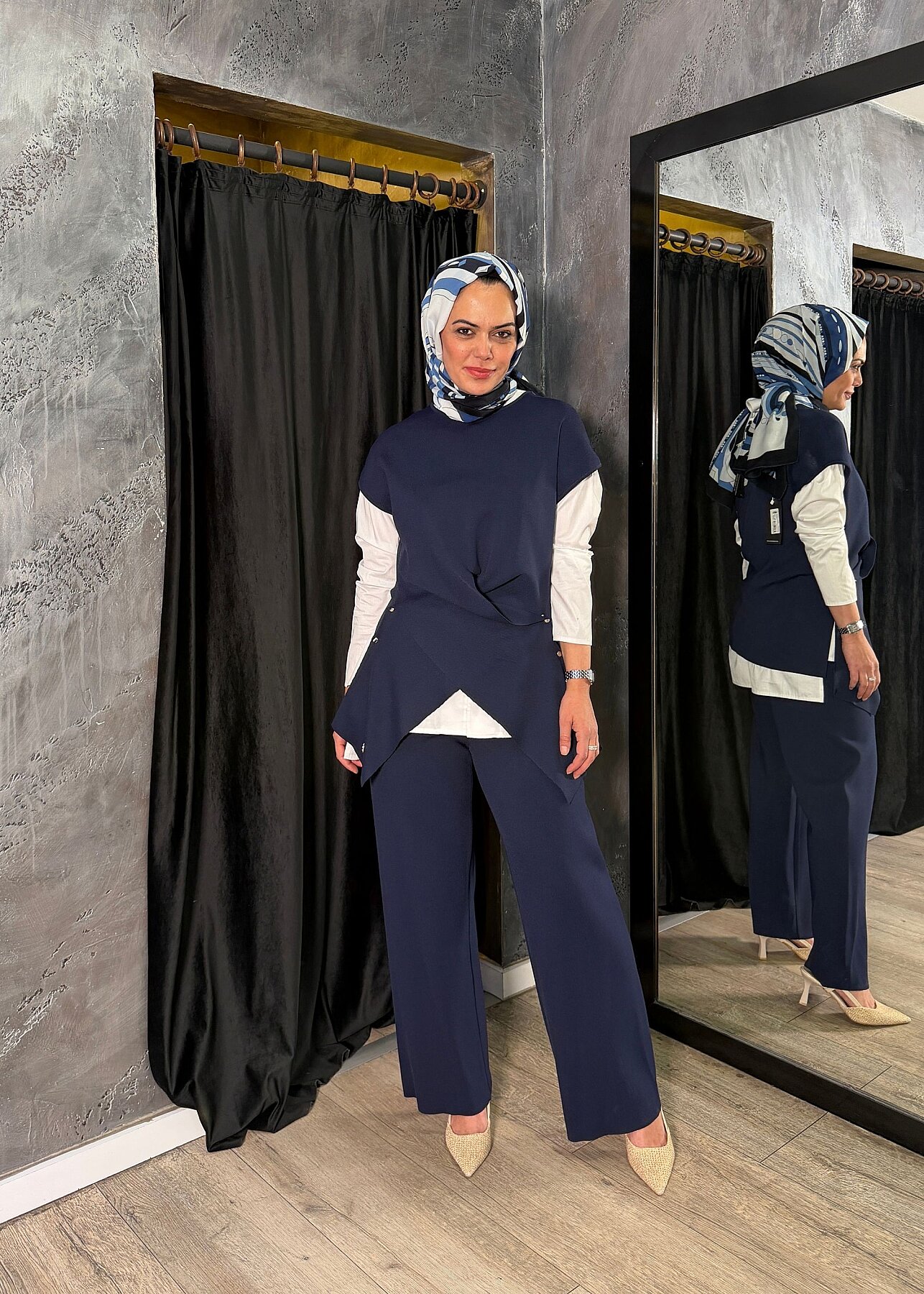 Miss Dalida Geniş Paça Triko Pantolon Navy - 2