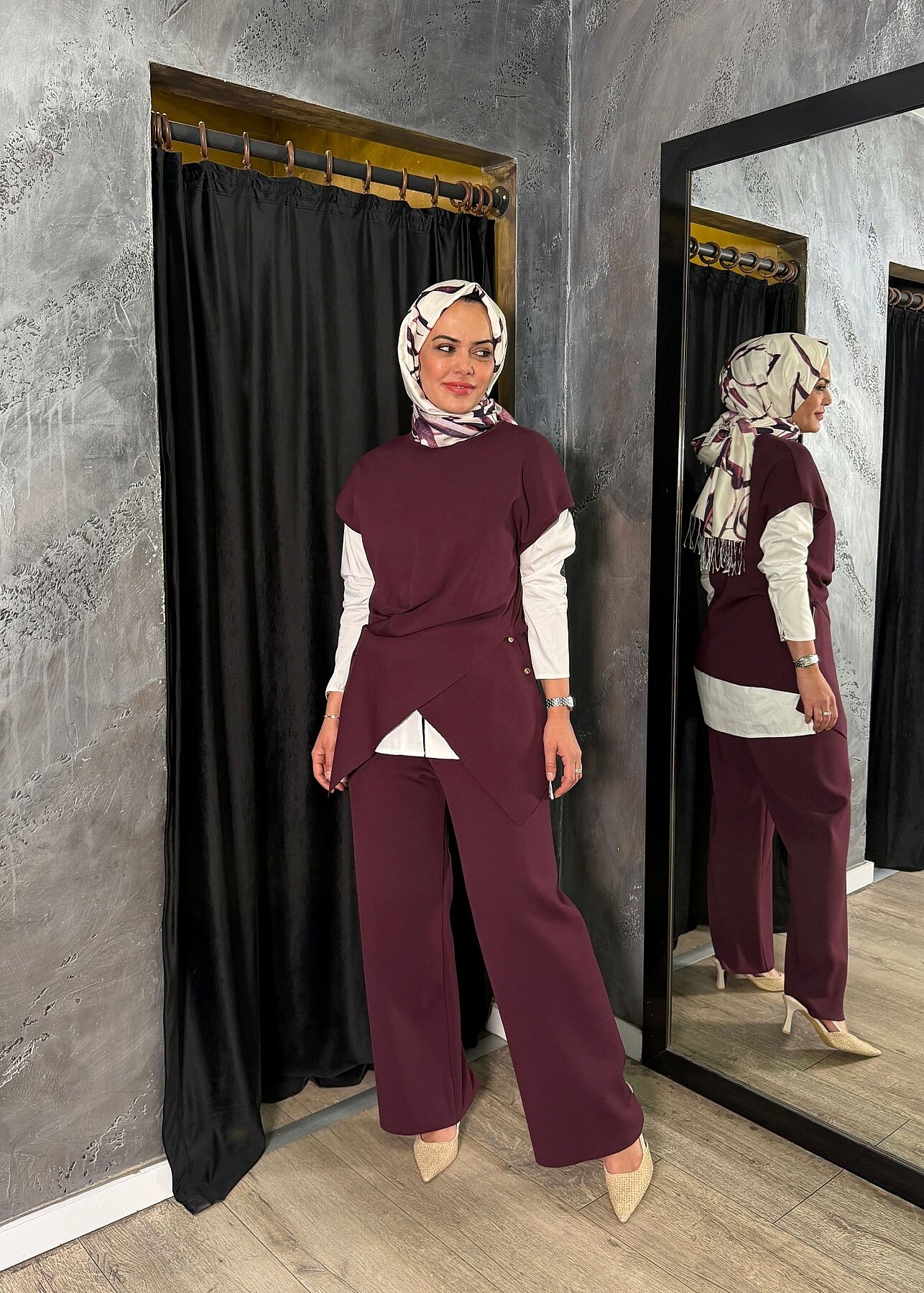 Miss Dalida Geniş Paça Triko Pantolon Oubergine - 3