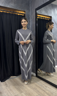 Miss Dalida Geometrik Desenli Triko Elbise ANTRASİT - 1