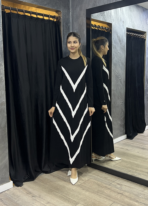 Miss Dalida Geometrik Desenli Triko Elbise SİYAH - 2