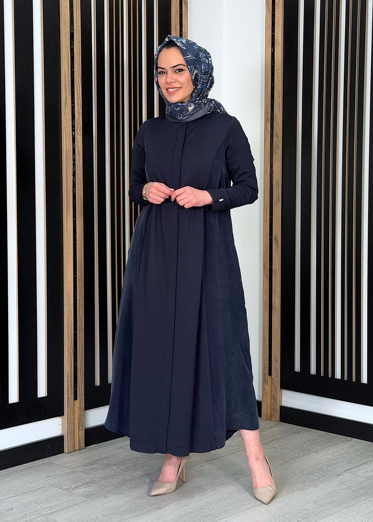 Miss Dalida Gizli Patlı Düz Renk Triko Kap Dark Navy - 1