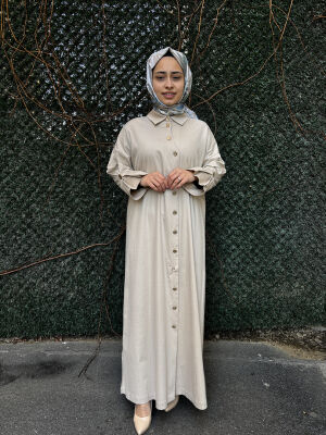Miss Dalida Gold Düğmleli Uzun Poplin Elbise CAMEL - 1