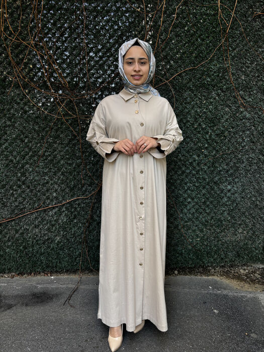 Miss Dalida Gold Düğmleli Uzun Poplin Elbise CAMEL - 1