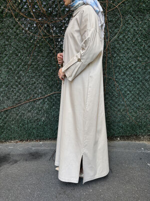 Miss Dalida Gold Düğmleli Uzun Poplin Elbise CAMEL - 4