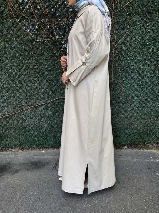 Miss Dalida Gold Düğmleli Uzun Poplin Elbise CAMEL - 4