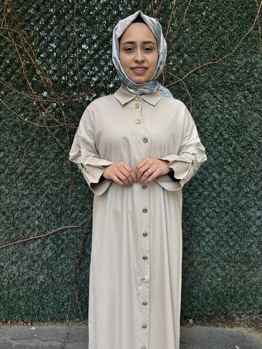 Miss Dalida Gold Düğmleli Uzun Poplin Elbise CAMEL - 3