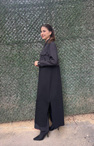 Miss Dalida Gömlek Yaka Denim Detaylı Uzun Ceket BLACK - 3