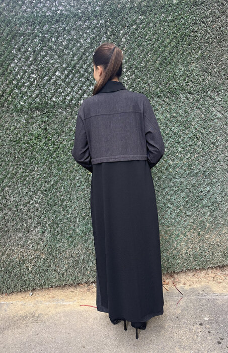 Miss Dalida Gömlek Yaka Denim Detaylı Uzun Ceket BLACK - 4