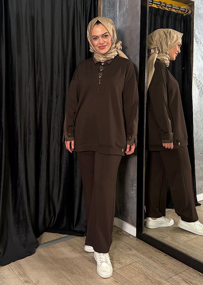 Miss Dalida Gömlek Yaka Detaylı İki İp Tunik Cacao