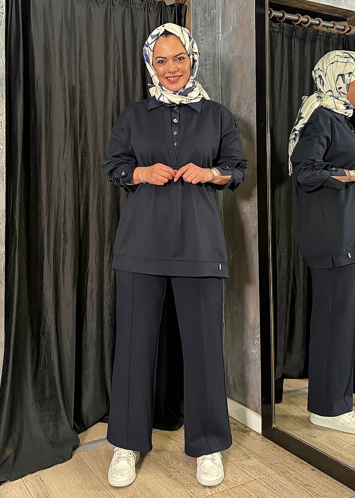 Miss Dalida Gömlek Yaka Detaylı İki İp Tunik Navy