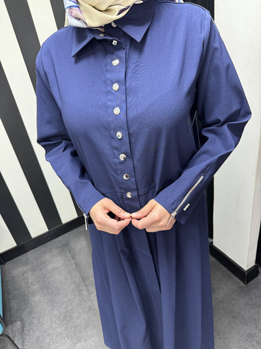 Miss Dalida Gömlek Yaka Düğmeli Kap İNDİGO - 4