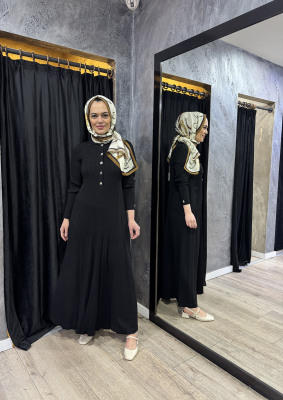 Miss Dalida Gömlek Yaka Triko Elbise BLACK 