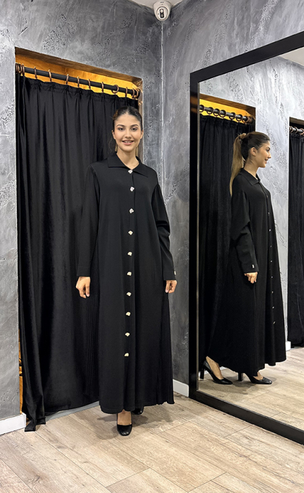 Miss Dalida Gömlek Yaka Uzun Triko Hırka BLACK - 1