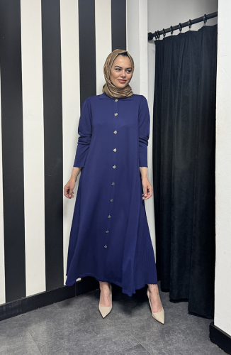 Miss Dalida Gömlek Yaka Uzun Triko Hırka Navy Blue 