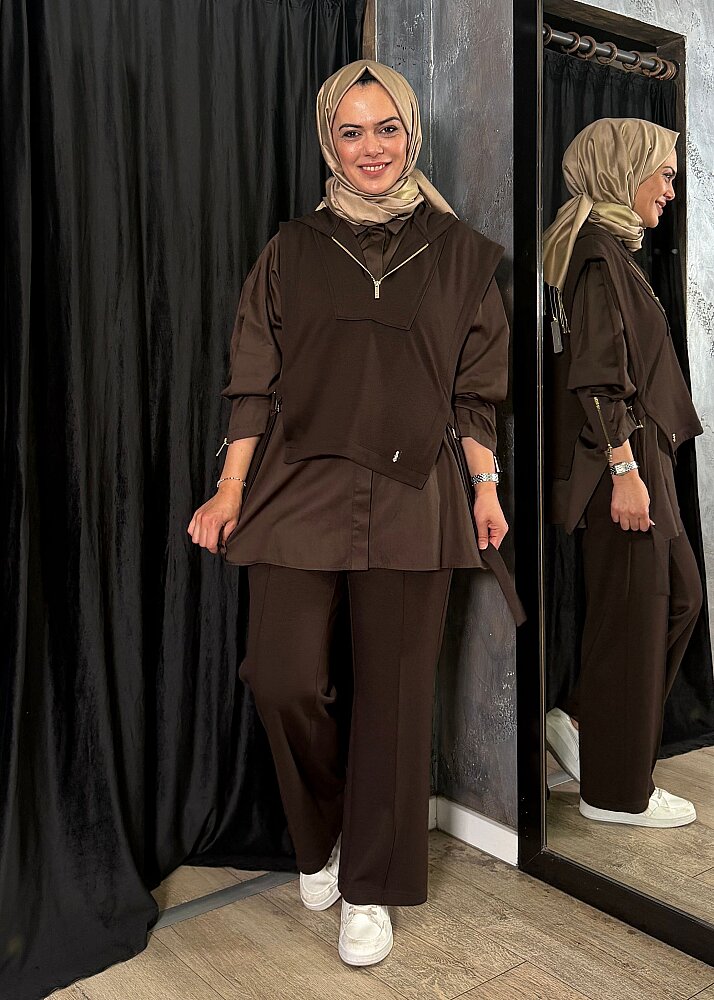 Miss Dalida Gömlek Yelek Takım Cacao