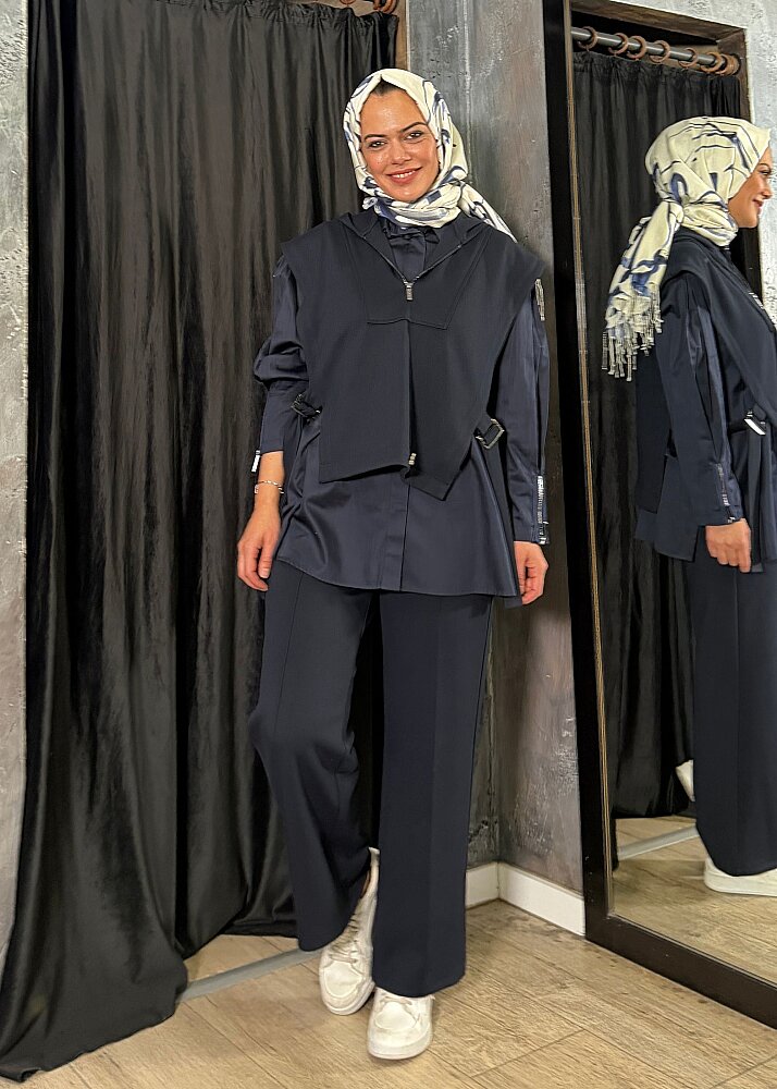 Miss Dalida Gömlek Yelek Takım Navy