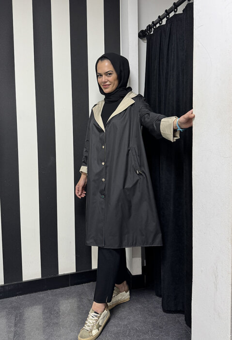 Miss Dalida Hafif Yumoş Mont BLACK - 4