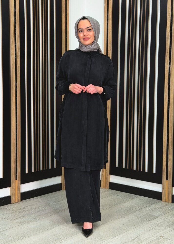 Miss Dalida Hakim Yaka Cepli Cupro Kap BLACK