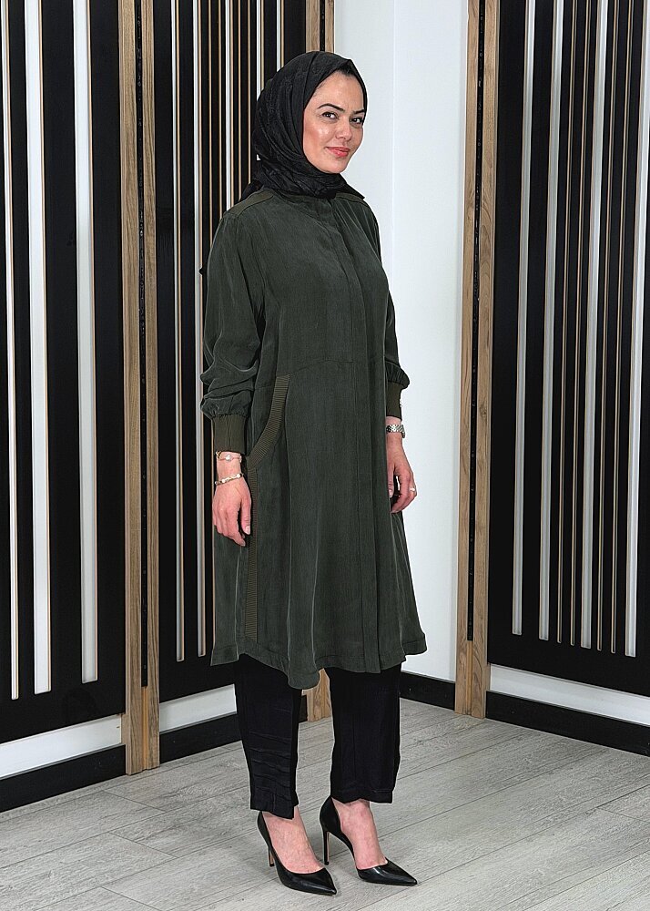 Miss Dalida Hakim Yaka Cepli Cupro Kap KHAKİ