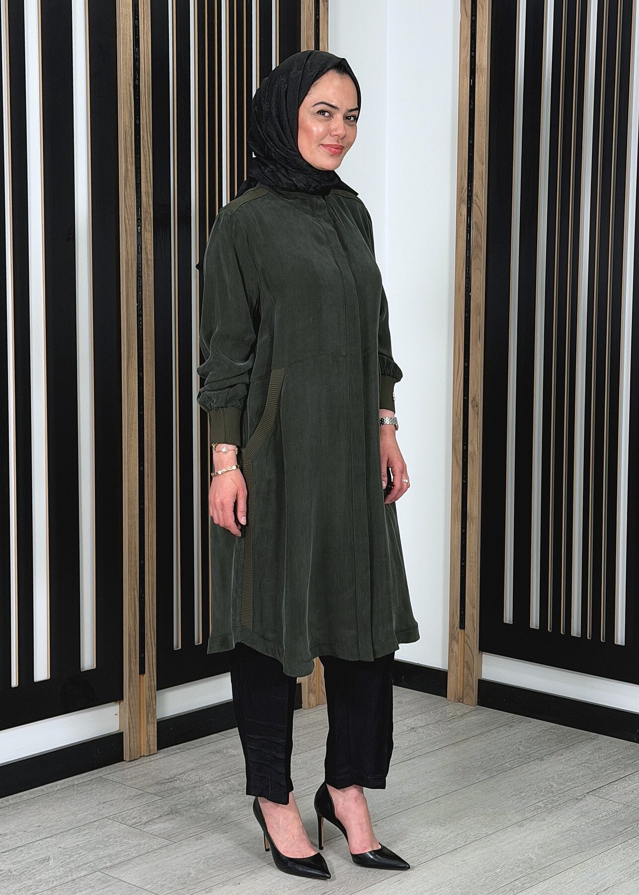 Miss Dalida Hakim Yaka Cepli Cupro Kap KHAKİ - 1