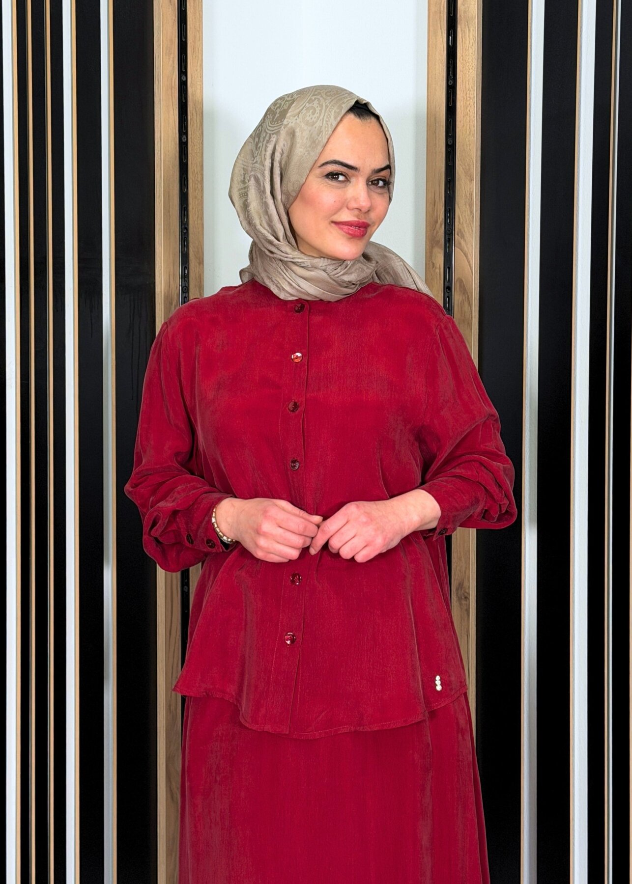 Miss Dalida Hakim Yaka Cupro Tunik Cherry - 1